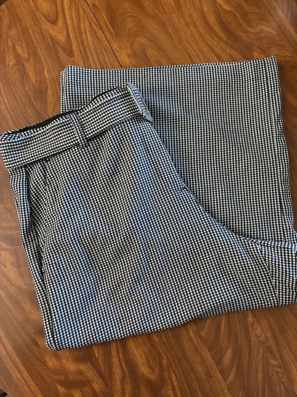 Lane Bryant High-Waist Black & White Gingham Wide-Leg Cropped Pants with Belt